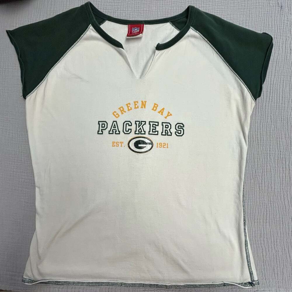 NFL For Her Green Bay Packers Vintage Style Raglan V-Neck T-Shirt